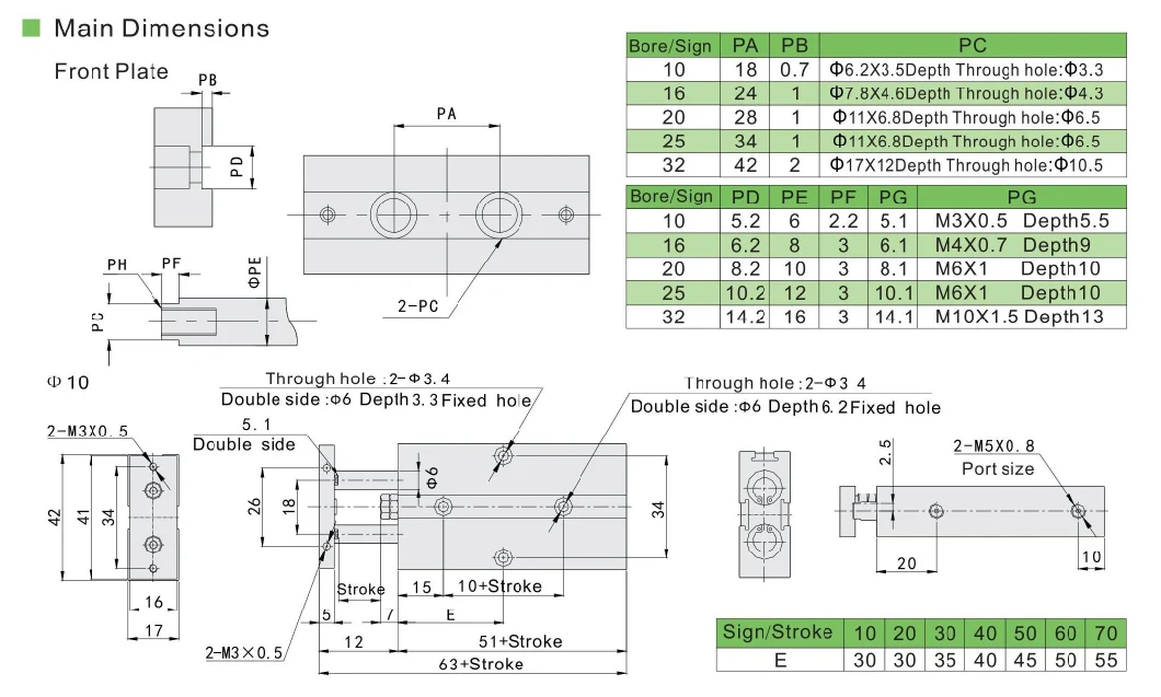 Airtac Tn Series Double-Shaft Pneumatic Air Cylinder with Magnet