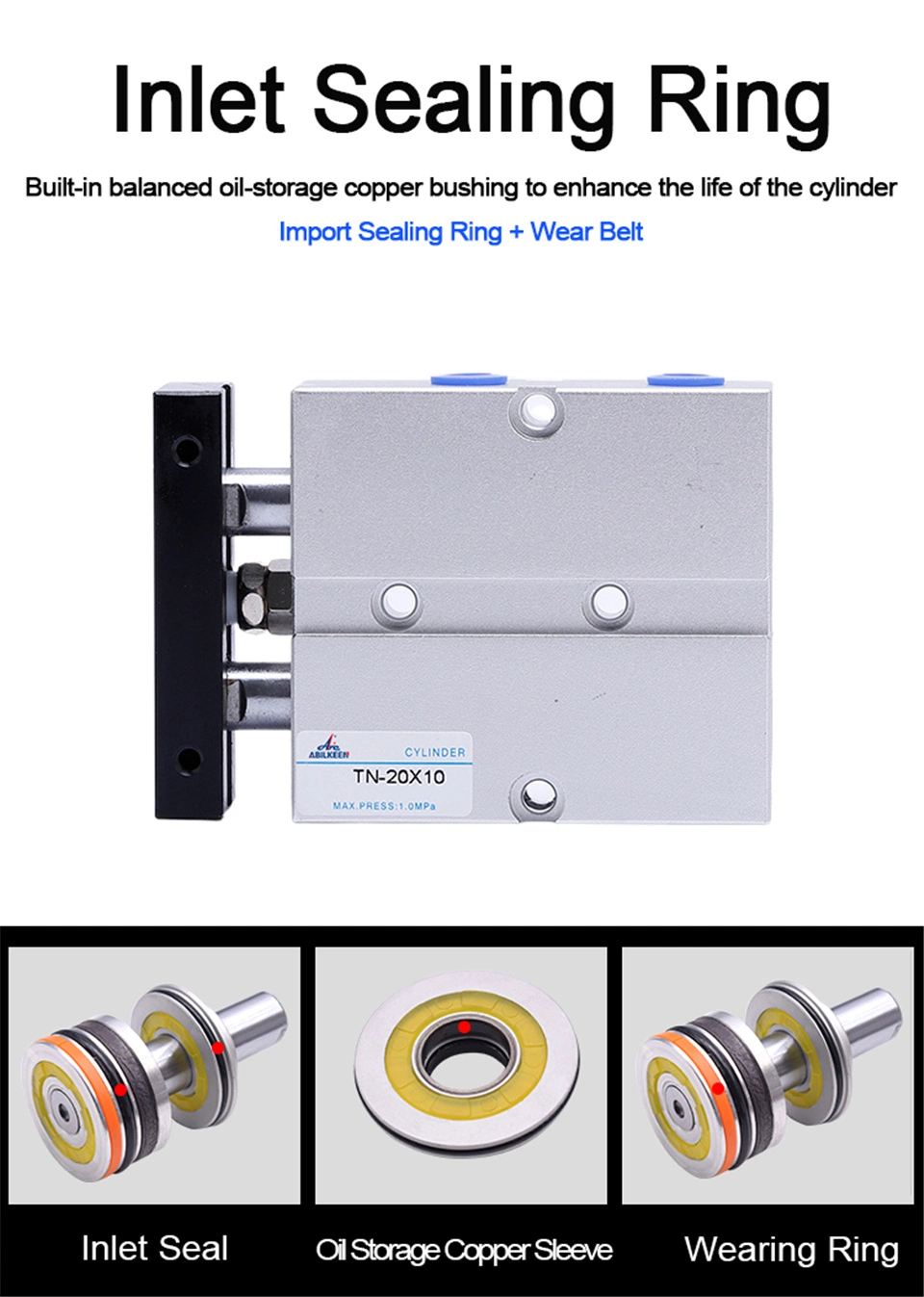 Factory Tn Tnd Tnj Series Standard Stroke Double Guide Rod Shaft Aluminum Alloy Pneumatic Twin Rod Cylinder with Magnetic