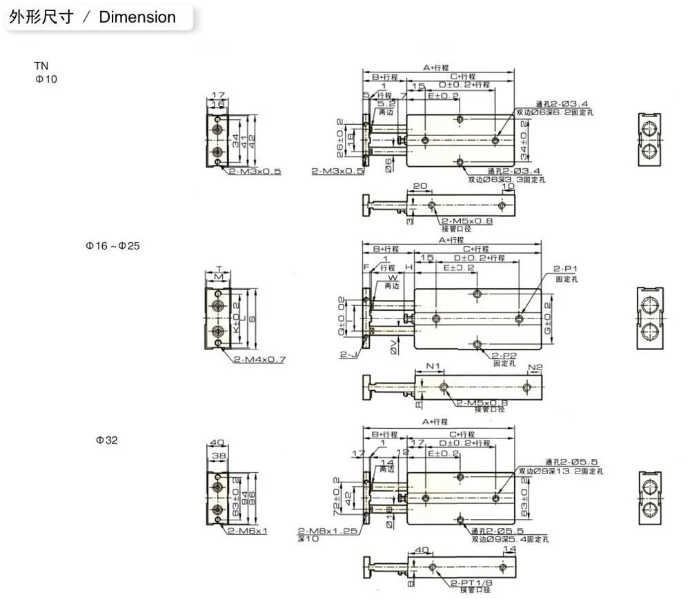 Tn/Tda Series dual Rod Pneumatic Cylinder